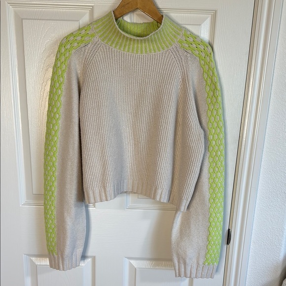 Cream and Green Cowl Neck Sweater with Textured Design - Picture 1 of 5
